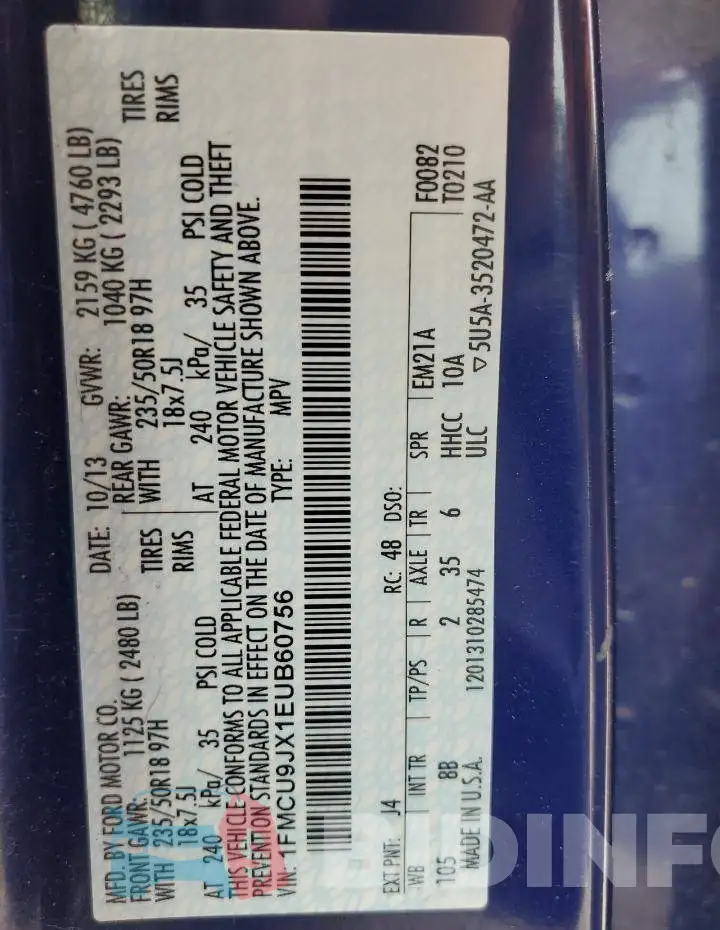 1FMCU9JX1EUB60756 Photo# 13