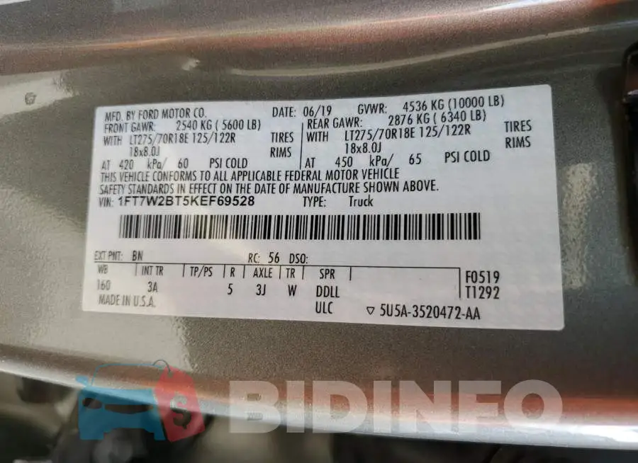 1FT7W2BT5KEF69528 Photo# 13