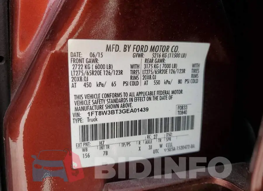 1FT8W3BT3GEA01439 Photo# 13
