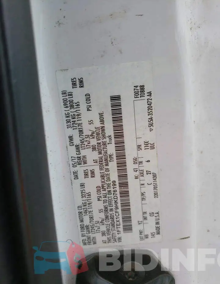 1FTEX1CF9HKD76199 Photo# 12