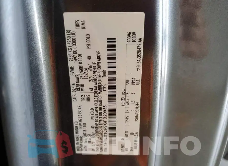 1FTEX1CP7GFB20935 Photo# 12