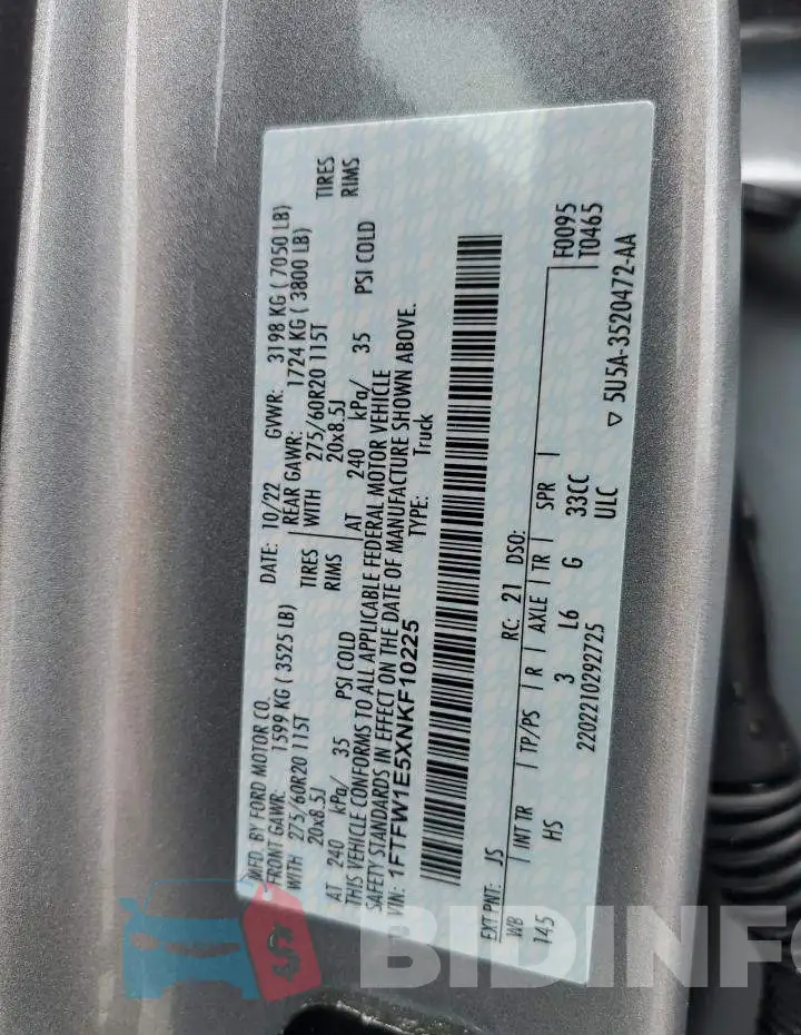 1FTFW1E5XNKF10225 Photo# 12