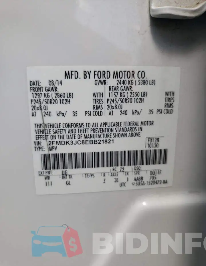 2FMDK3JC8EBB21821 Photo# 14