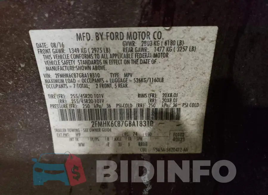 2FMHK6C87GBA18310 Photo# 12