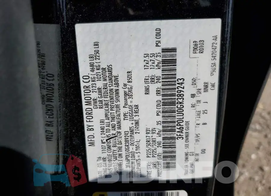 3FA6P0LU0GR389243 Photo# 12