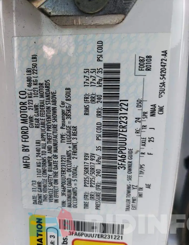 3FA6P0UU7ER231221 Photo# 12