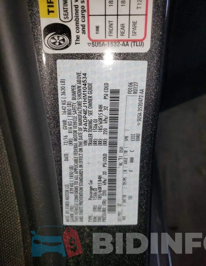 3FADP4EJ1HM104534 Photo# 12