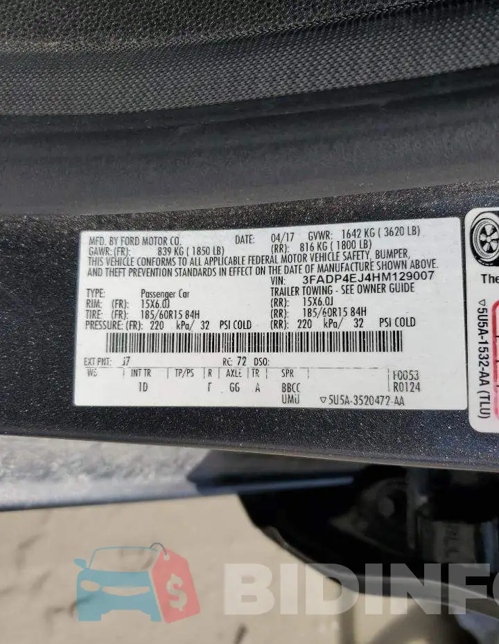 3FADP4EJ4HM129007 Photo# 12
