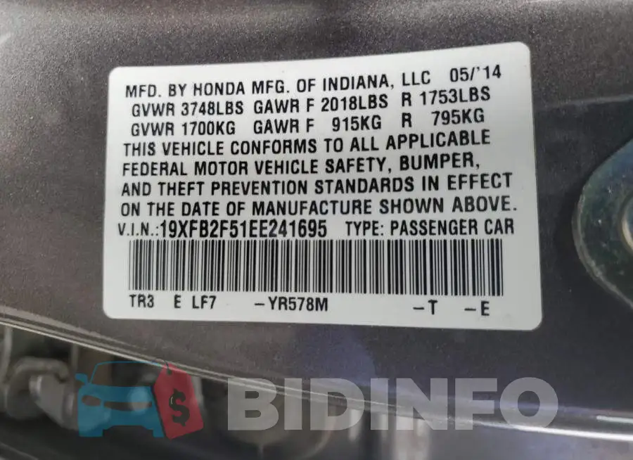 19XFB2F51EE241695 Photo# 12