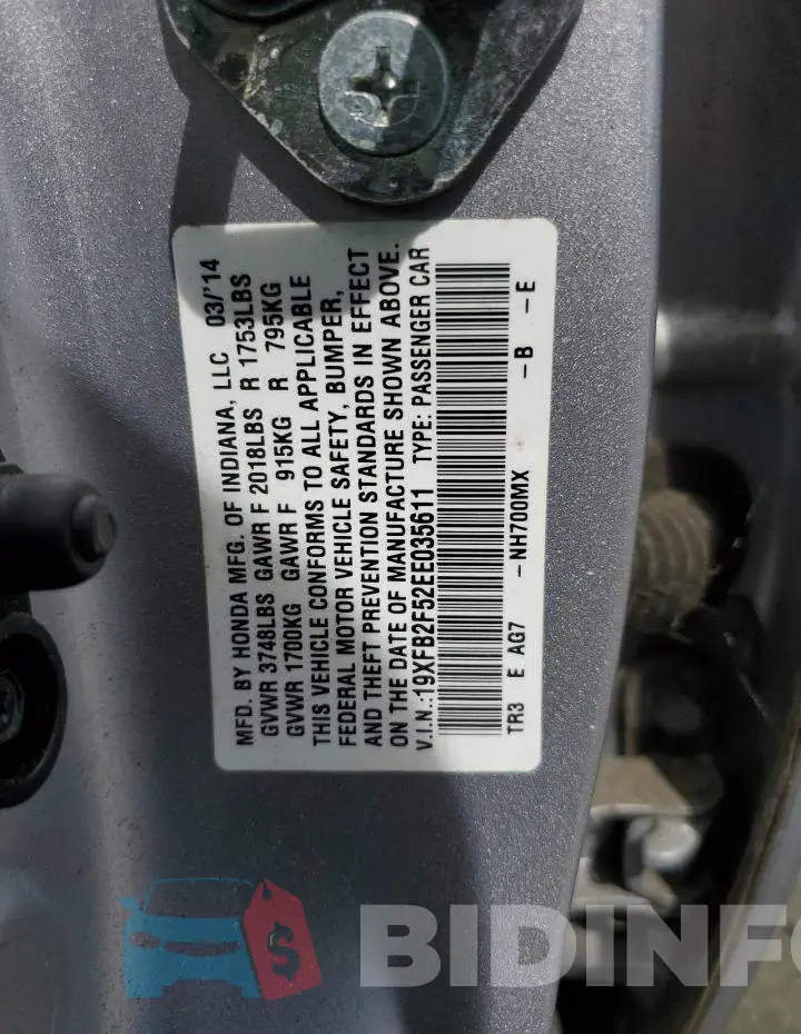 19XFB2F52EE035611 Photo# 12