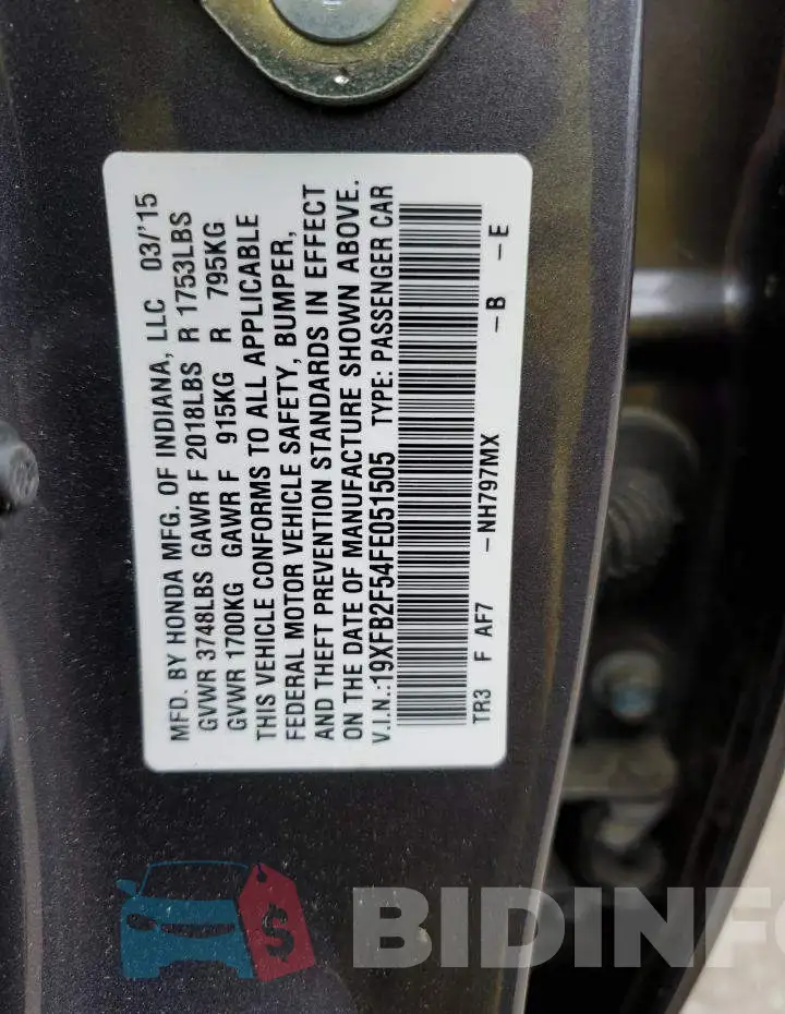 19XFB2F54FE051505 Photo# 12