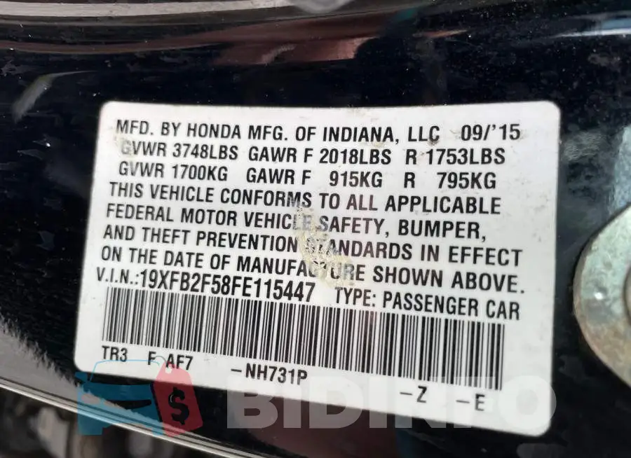 19XFB2F58FE115447 Photo# 10