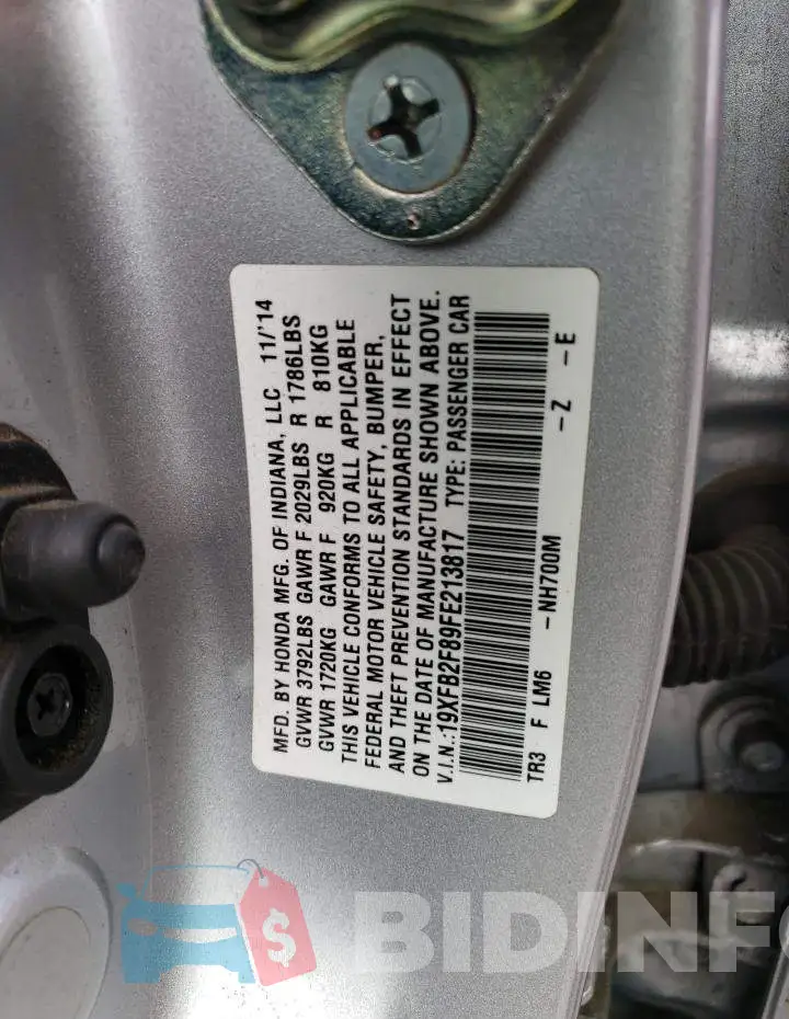 19XFB2F89FE213817 Photo# 12