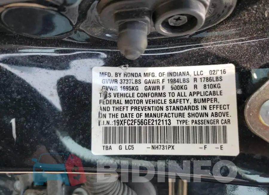 19XFC2F56GE212113 Photo# 12