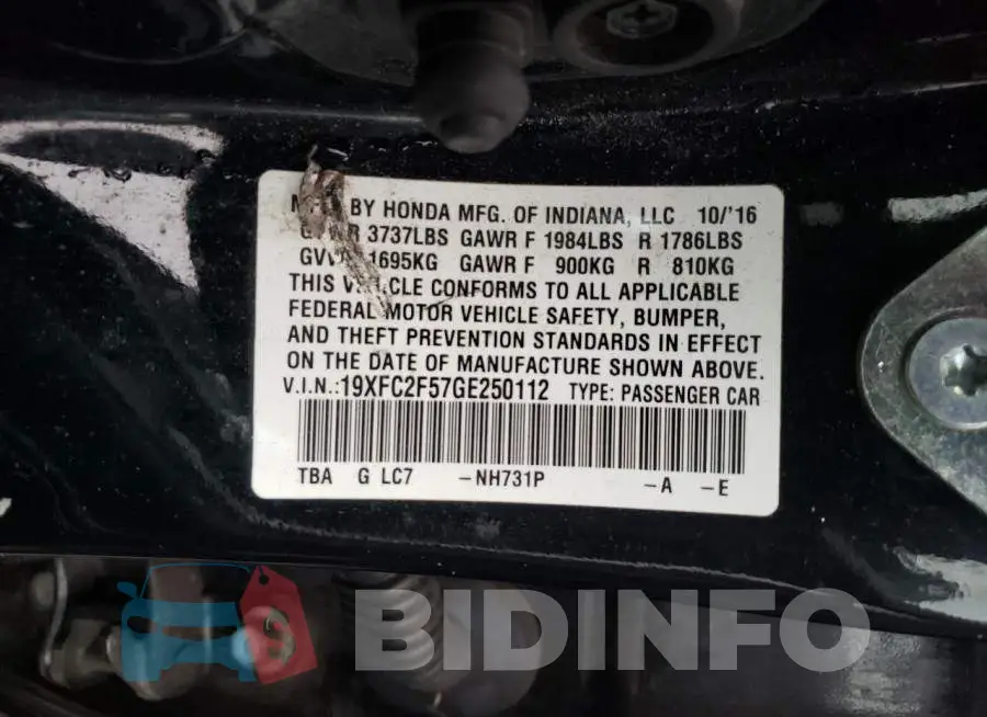 19XFC2F57GE250112 Photo# 12