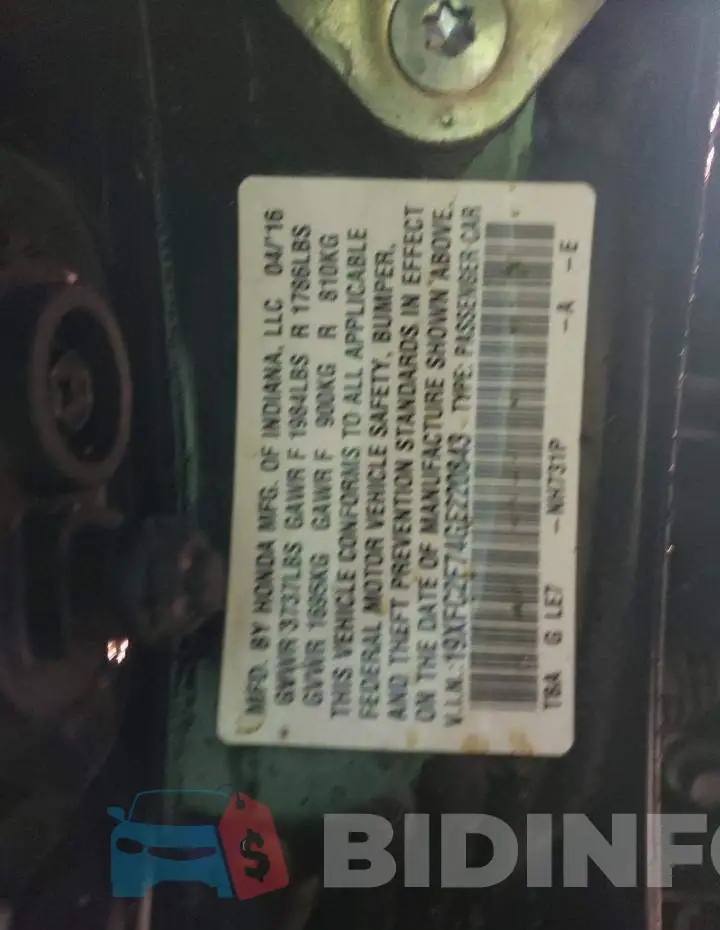 19XFC2F74GE220843 Photo# 10