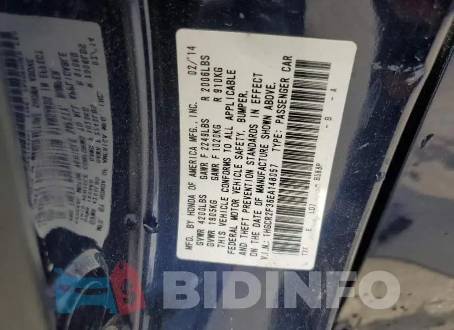 1HGCR2F36EA148057 Photo# 13