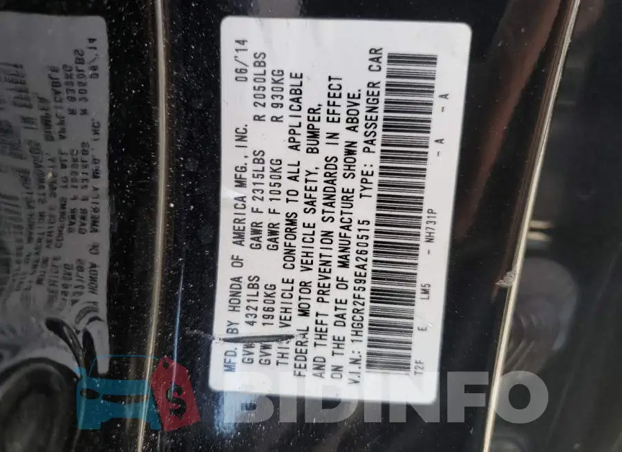 1HGCR2F59EA260515 Photo# 12