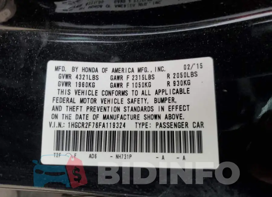 1HGCR2F76FA119324 Photo# 12