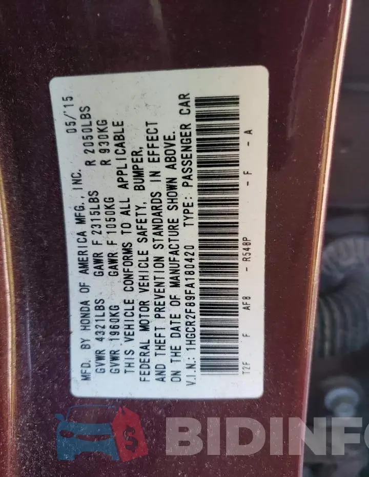 1HGCR2F89FA180420 Photo# 13