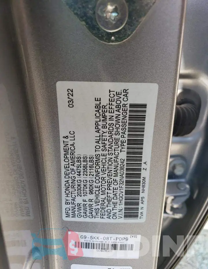 1HGCV1F32NA038242 Photo# 12