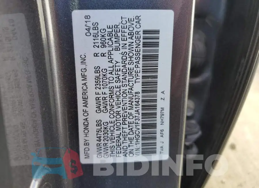 1HGCV1F37JA164378 Photo# 12