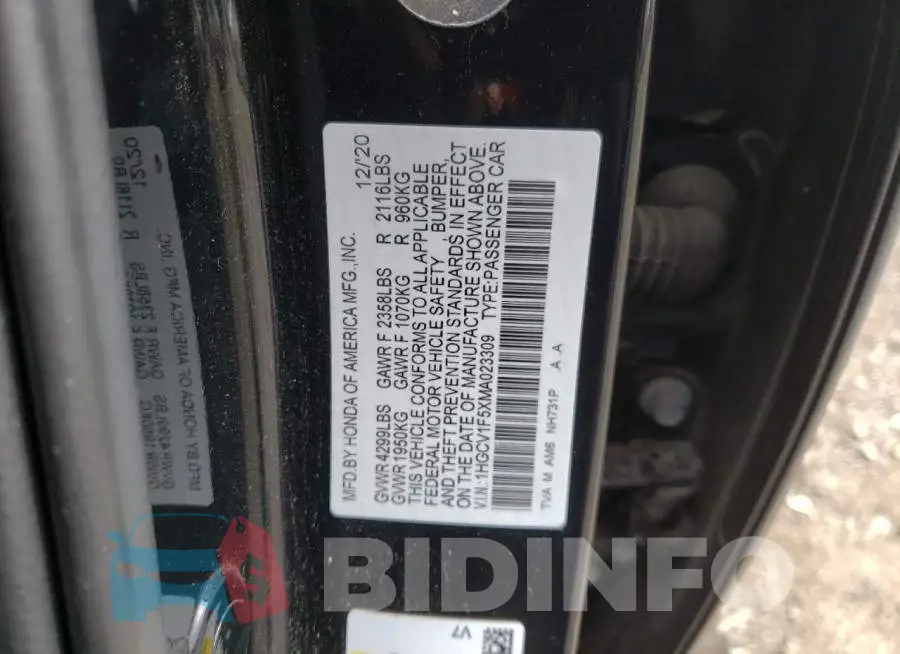 1HGCV1F5XMA023309 Photo# 12