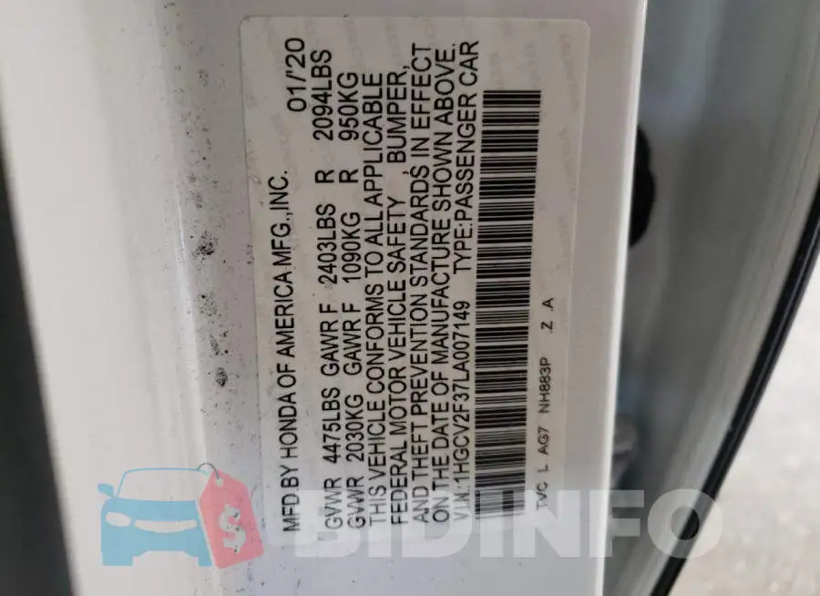 1HGCV2F37LA007149 Photo# 10