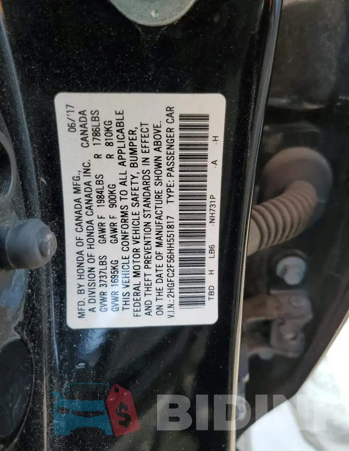 2HGFC2F56HH551817 Photo# 12