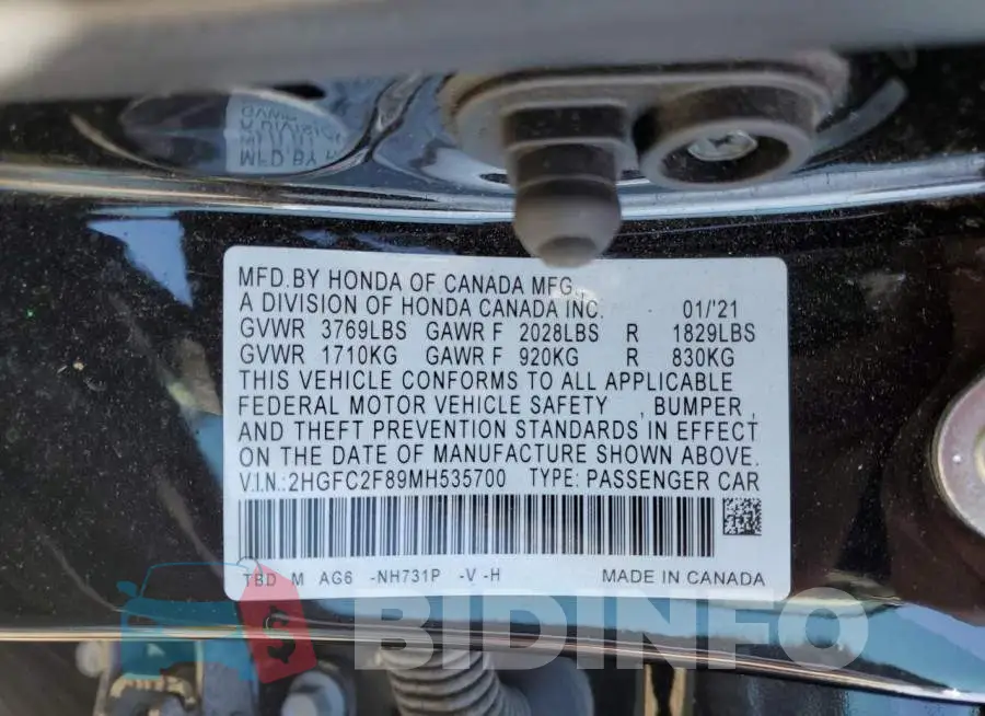 2HGFC2F89MH535700 Photo# 13