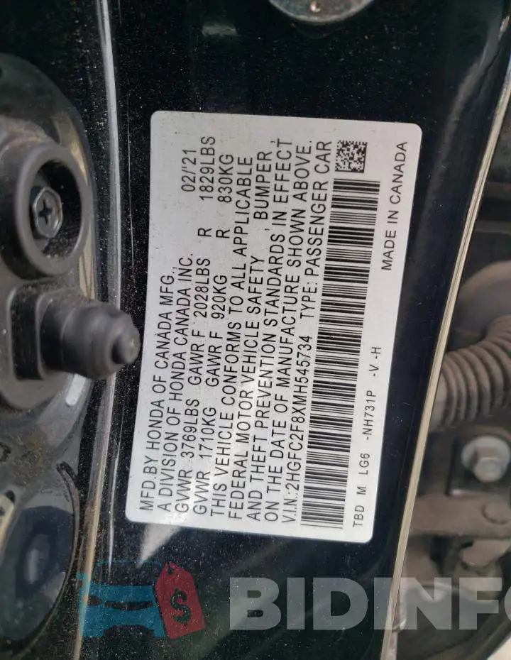 2HGFC2F8XMH545734 Photo# 12