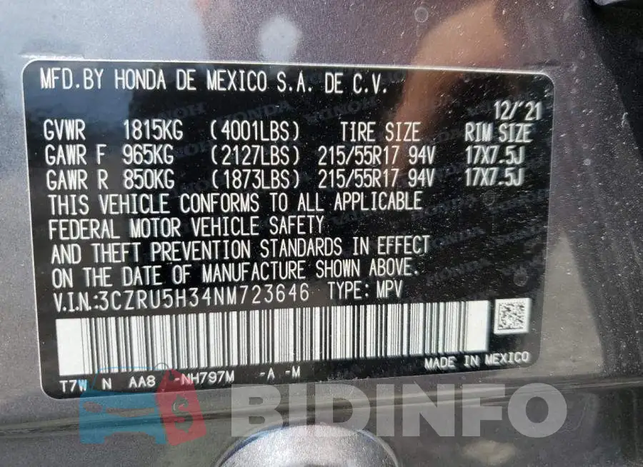 3CZRU5H34NM723646 Photo# 13