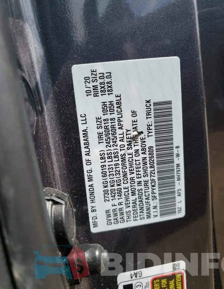 5FPYK3F72LB026809 Photo# 13