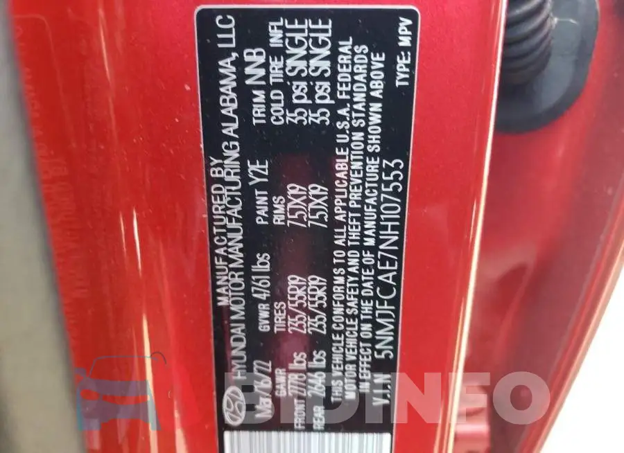 5NMJFCAE7NH107553 Photo# 12
