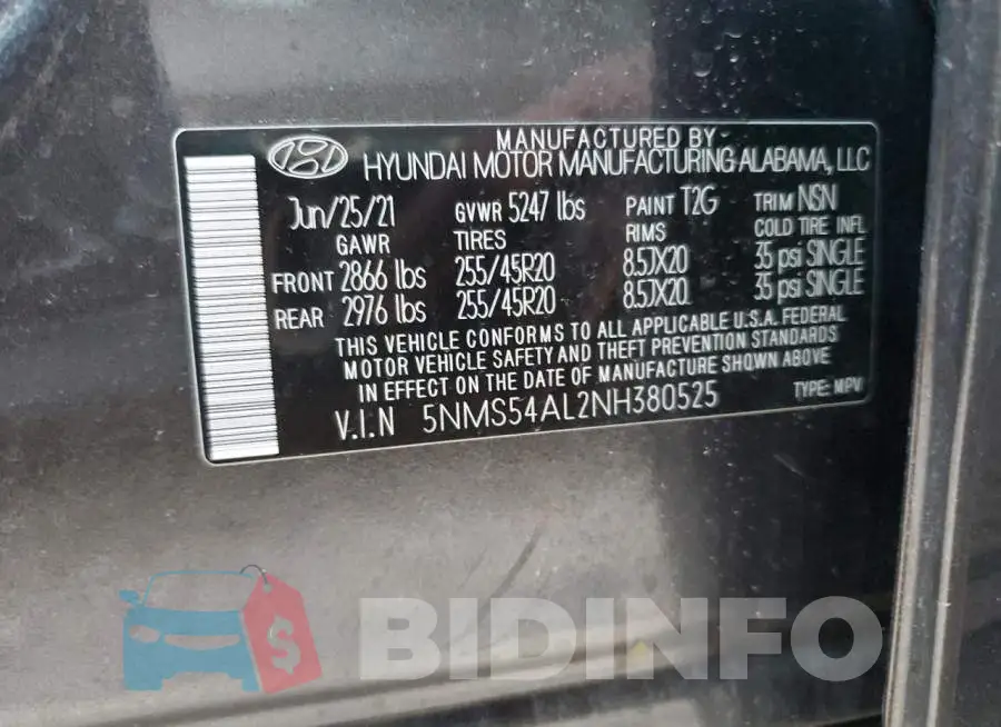 5NMS54AL2NH380525 Photo# 10