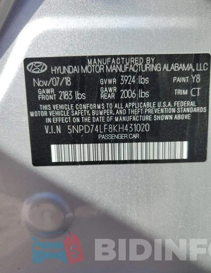 5NPD74LF8KH431020 Photo# 12