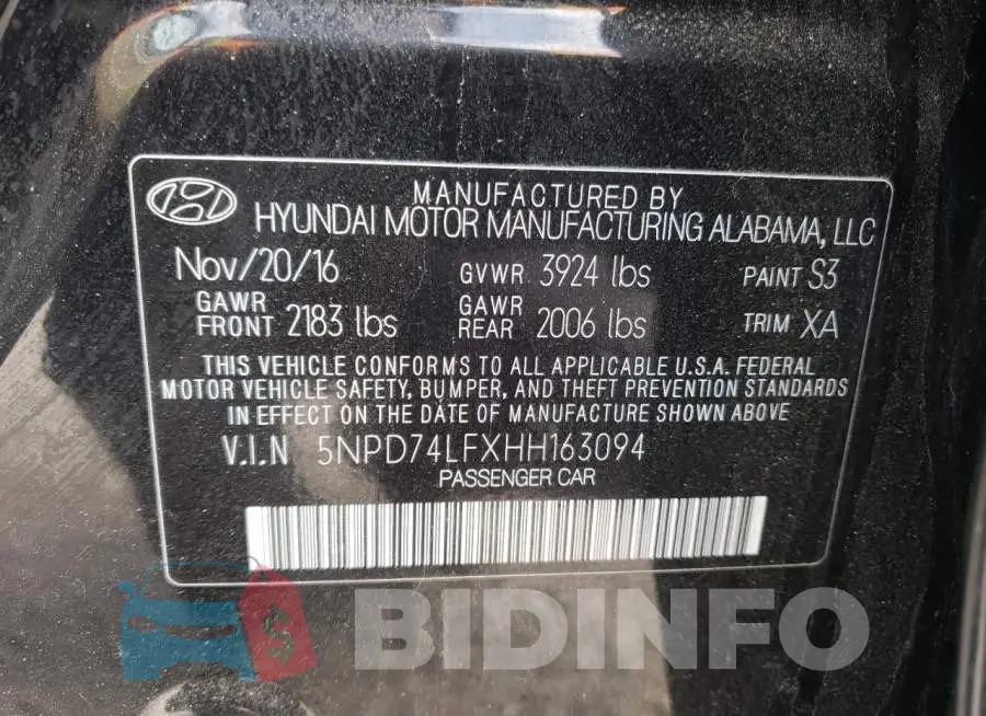 5NPD74LFXHH163094 Photo# 12