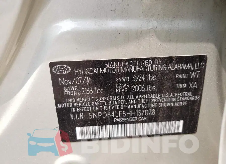 5NPD84LF8HH157078 Photo# 12