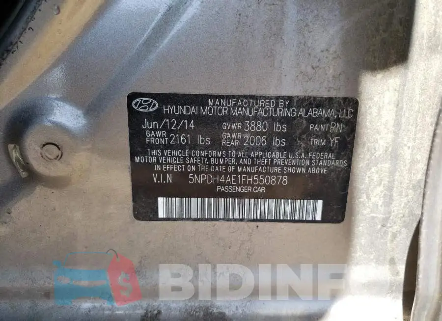 5NPDH4AE1FH550878 Photo# 12