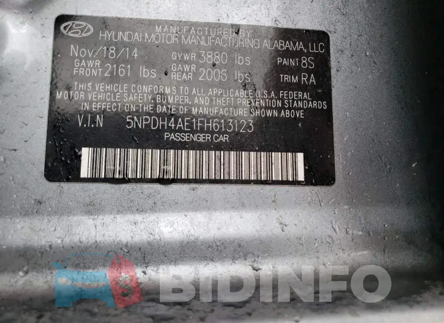 5NPDH4AE1FH613123 Photo# 12