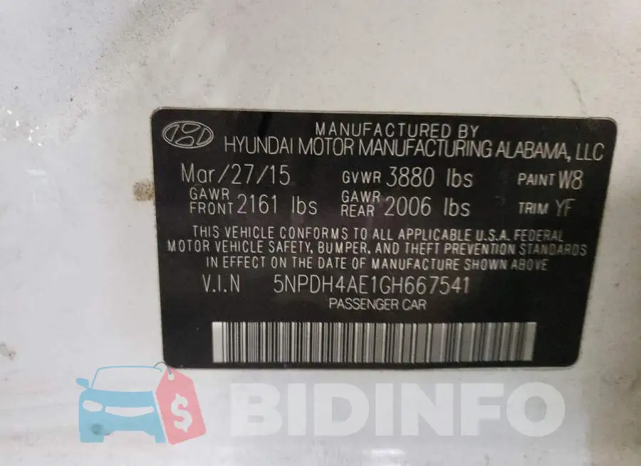 5NPDH4AE1GH667541 Photo# 12