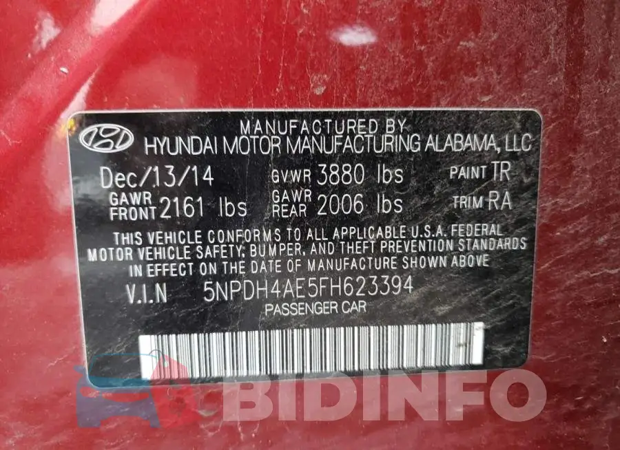 5NPDH4AE5FH623394 Photo# 12
