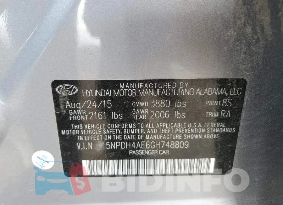 5NPDH4AE6GH748809 Photo# 12
