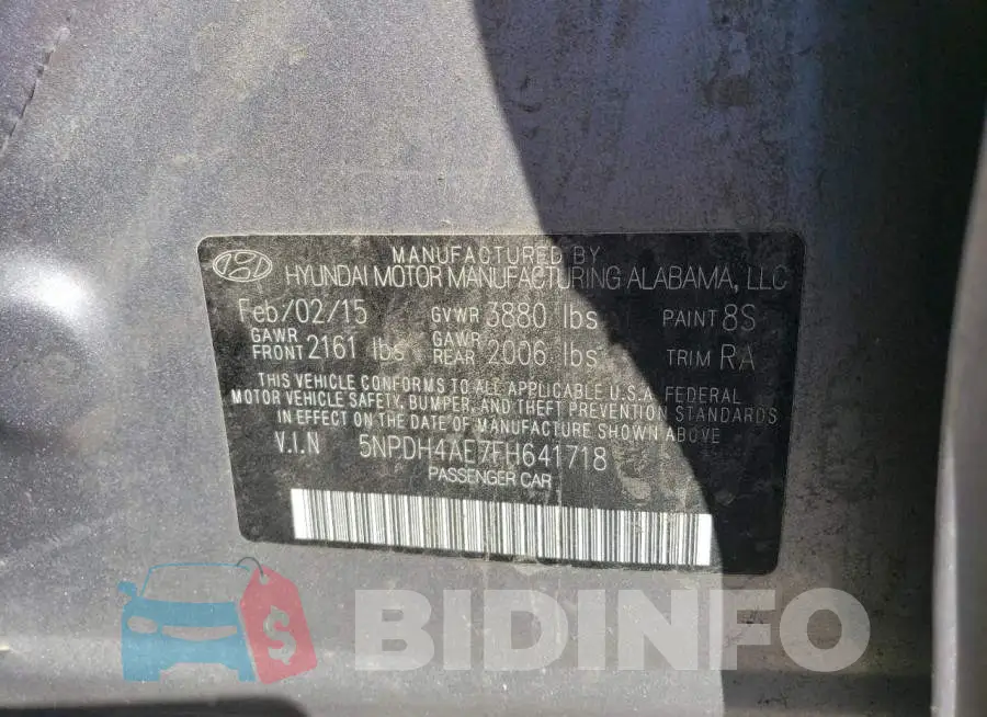 5NPDH4AE7FH641718 Photo# 12