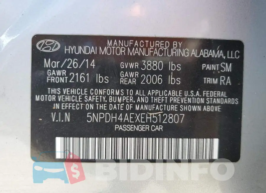 5NPDH4AEXEH512807 Photo# 12
