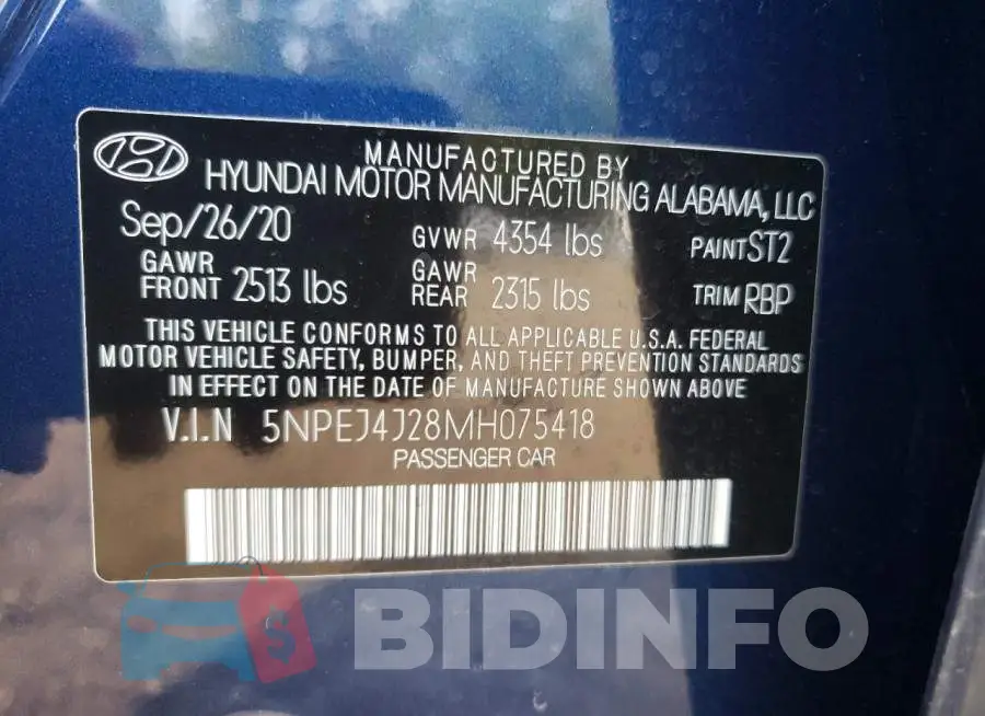 5NPEJ4J28MH075418 Photo# 12
