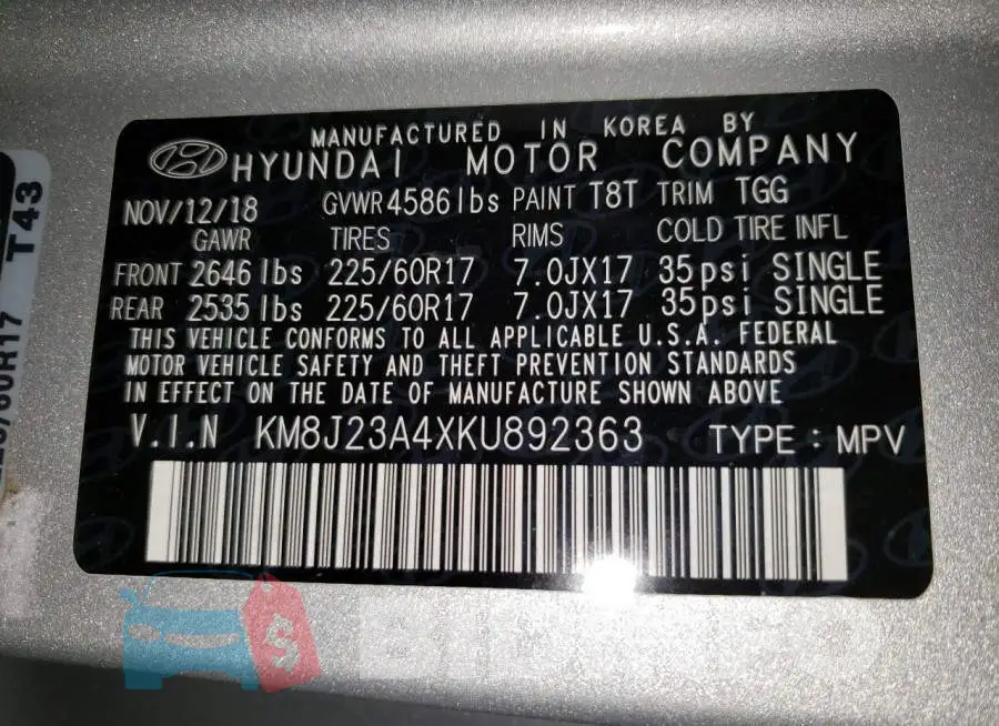 KM8J23A4XKU892363 Photo# 12