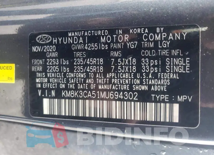 KM8K3CA51MU694302 Photo# 12