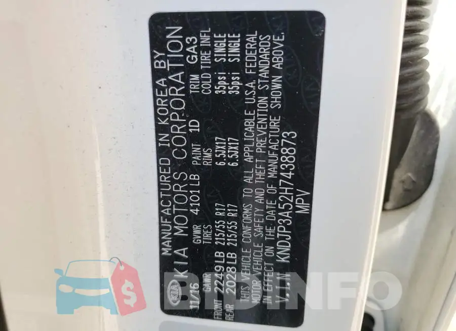 KNDJP3A52H7438873 Photo# 13