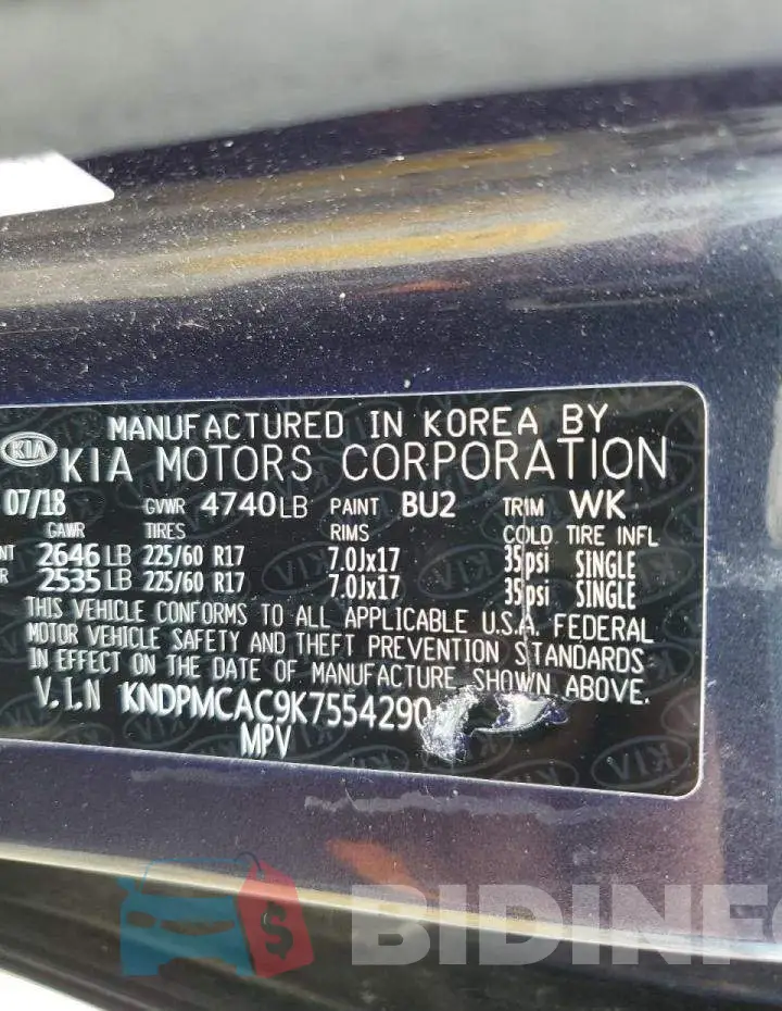 KNDPMCAC9K7554290 Photo# 13